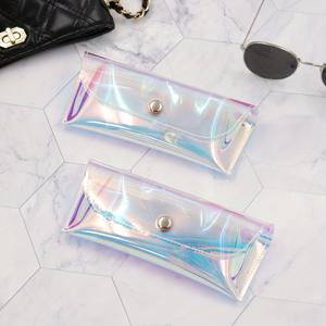 TEMU 1/2개 컬러풀 방수 안경 케이스, 레이저 PVC 보관 파우치, 투명 처방안경 홀더, 휴대용 안경 케이스