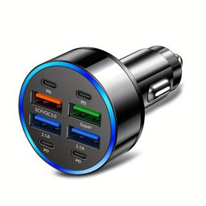 TEMU 아이폰 및 샤오미 타입-C PD용 멀티포트 고속 차량용 충전기, USB 커넥터 포함, 남성-여성 변환형, 배터리 미포함