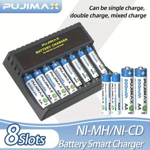 TEMU PUJIMAX 8 슬롯 배터리 스마트 충전기 독립 LED 지시자 - 1.2V AA/AAA Ni-MH/Ni-CD 배터리용 USB 충전, 지능형 비충전식 배터리 식별, 혼합 충전 시스템, 야외 사용을 위한 휴대용 디자인, 지능형 배터리 관리| 휴대용 충전기 | 지능형 식별, 배터리 충전기