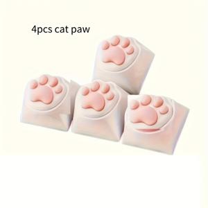 TEMU 4pcs 귀여운 핑크 고양이 발가락 키캡 - 실리콘, 만화 디자인, 기계식 키보드 액세서리, 주변기, 핑크 및 화이트 컬러 스키마, 키보드 액세서리 | 재미있는 디자인 | 실리콘 키캡|키캡|키캡