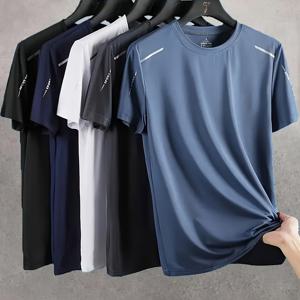 TEMU 5pcs 남성용 퀵드라이 퍼포먼스 티셔츠 - 통기성이 좋은 체육관 및 러닝 트레이닝 웨어, 여름 운동 필수품, 가벼운 폴리에스터, 라운드 넥, 반팔, 야외 및 여행 필수품, 야외 피트니스 기어 | 스포티 라운드 넥 | 니트 구성, 필수 체육관 웨어