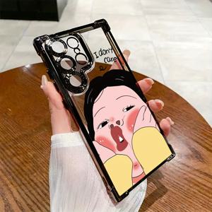 TEMU 갤럭시 S25 S24 S23 S22 S21 FE 울트라 플러스 4G 5G용 코미디 소녀 폰 케이스, 충격 방지 투명 소프트 백 커버