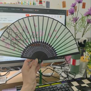 TEMU 1개 우아한 대나무 접이식 부채 - 전통 중국 스타일, 벚꽃과 자연 감성 디자인, 가벼운 나무 프레임, 학생 및 여성 선물용, 고풍스러운 대나무 장식품