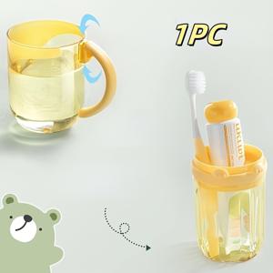TEMU 휴대용 만화 칫솔과 칫솔แป스 홀더 - 귀여운 동물 디자인, 분리 가능한 손잡이가 있는 투명 여행용 보관함, 욕실 및 이동용 치과 관리를 위한 공간 절약형 플라스틱 주최자, 욕실 주최자|즐거운 디자인|투명 구조, 욕실 액세서리