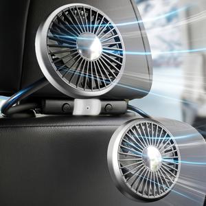 TEMU LED 조명이 있는 후좌석 자동차 선풍기, 휴대용 USB 선풍기, 3단계 속도 360도 회전 냉각 선풍기, RV, SUV, 트럭용|차량용선풍기