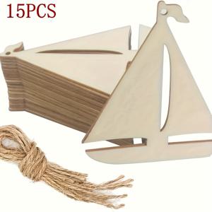 TEMU DIY 페인팅에 적합한 클래식 나무 범선 모양 15개 세트, 손으로 그리는 홈 , 결혼식, 약혼식, 발렌타인데이, 추수감사절, 크리스마스, 할로윈을 위한 행잉 장식품 - 컨트리 오션 테마의 휴일 행잉 장식