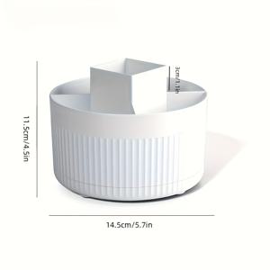 TEMU 구획이 있는 회전 메이크업 브러쉬 정리함 - 화이트 폴리프로필렌 화장품 보관 및 연필 홀더, 브러시, 립스틱 및 사무용품을 위한 다기능 데스크탑 오거나이저, 회전 홀더 | 세련된 화이트 디자인 | 질감 마감