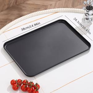 TEMU 1개 재사용 가능한 검은색 플라스틱 서빙 트레이 - 직사각형 아침 식사, 과일, 차, 디저트 및 커피컵 홀더 - 휴일, 야외 식사, 스낵 및 주방 사용에 완벽한, 휴일 서빙 트레이 | 세련된 서빙 트레이 | 내구성 있는 플라스틱 트레이, 장식용 트레이