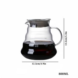 TEMU 손잡이가 있는 고급 보로실리케이트 유리 커피 캐러프 1개 - 내열성, 대용량, 드립 타입, 측정 표시가 있는 투명 디자인 (ml/oz), 홈 브루잉 및 푸어오버 커피에 완벽