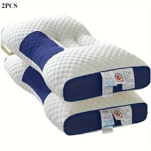 TEMU 2pcs 에르고노믹 3D 스파 마사지 베개 커플용 - 목 지원, 습기 방지 폴리에스터 원단, 부드럽고 가벼움, 세탁 가능 충전, 모든 계절에 적합, 커플용 수면 보조 | 현대적인 베개 디자인 | 습기 방지 원단