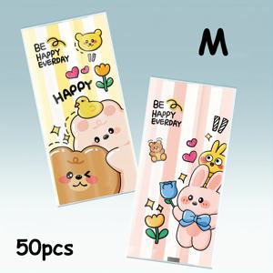 TEMU 귀여운 만화 동물 선물 가방 50팩 - 베어, 토끼 & 병아리 디자인의 투명 자립형 플라스틱 가방, 파티 호의용, 사탕 및 작은 선물 포장 | 장난기 있는 일러스트레이션 | 자립형 가방, 소형 기프트 백