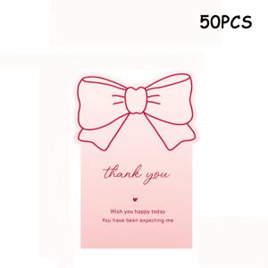 TEMU 50장 핑크 보우 감사 카드, 선물 장식, 베이킹 제품 장식 및 상업 포장에 적합한 우아한 핑크 보우 카드.