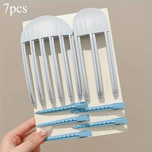TEMU 7pcs 스타일리시 블랙 헤어 스타일링 도구 세트 - 모든 헤어 타입을 위한 컬링 아이언, 헤어 클립 및 스타일링 브러시를 포함, 볼륨감 있는 및 우아한 헤어 스타일을 만드는 데 이상적, 스타일리시 헤어 액세서리 | 슬리크 헤어 도구 | 내구성 있는 플라스틱 구조, 헤어 스타일링 도구