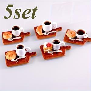 TEMU 5세트 1:12 스케일 인형집 미니어처 액세서리, 시뮬레이션 커피 컵 및 디저트, 인형집 장식, 놀이 식품 디스플레이, 현실적인 놀이 식품, 미니 식품 액세서리