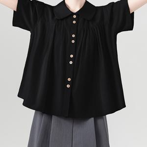 TEMU 여성용 캐주얼 여름 블라우스 - 여유로운 핏, 반팔, 금색 버튼, 주말 의상에 이상적, 캐주얼 여름 상의|여유로운 핏 셔츠|싱글 브레스트 플랙, 여성용 여름 의류|블라우스|반팔셔츠|여름블라우스