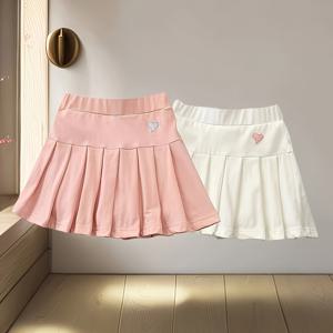 TEMU 2pcs 소녀용 플리츠 스커트 반바지, 안전 팬트 포함 - 라이트 블루 & 블랙 캐주얼 여름 스커트, 하트 디테일, 신축성 있는 허리끈, 야외 활동, 달리기, 테니스, 부활절 선물에 적합, 소녀용 스커트, 재미있는 디자인, 편안한 핏|스포츠|반바지|여아한복