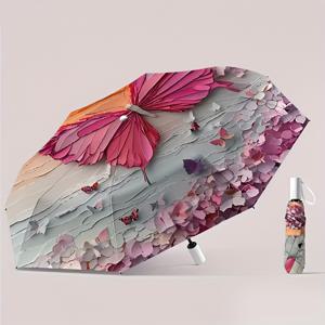 TEMU 1개 3D 나비 프린트 자동 접이식 우산 - 창의적인 디자인, 컴팩트한 주간 액세서리 & 모든 행사 선물 (크리스마스/추수감사절/휴일)|양산