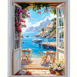 TEMU 1pc DIY 수제 색칠 번호 세트 - 봄 해안 풍경 시리즈 아트 벽 장식, 무프레임 캔버스 어른과 젊은이들을 위한, 홈 데코/생일/휴일 선물에 적합