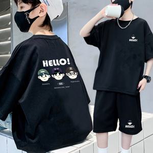 TEMU 남아 여름 반팔 세트 2025 신상 트렌디 캐주얼 중형 두피스 세트 청소년 및 남아용, 패션 아웃도어웨어, 아웃도어용