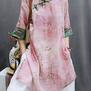 TEMU 빈티지 꽃무늬 자수 드레스 - 미디 길이, 크루 넥, 짧은 소매, 초록 잎과 꽃 무늬, 성인용 여름 스타일, 캐주얼 의상|꽃무늬 드레스|전통 드레스