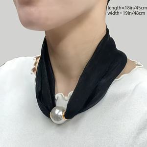 TEMU 우아한 여성용 장식 스카프 넥피스 - 폴리에스터, 단색, 실염색, 신축성 없음, 손세탁 가능, 스타일리시 블랙, 레드, 그린, 퍼플, 화이트, 패션 목걸이 | 스타일리시 넥피스 | 폴리에스터 원단