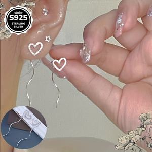 TEMU 925 스털링 실버 하트 모양 웨이브 귀걸이 2쌍 세트, 우아하고 심플한 여성용 러브 태슬, 발렌타인데이와 어머니날을 위한 이상적인 선물, 사계절 주얼리 액세서리, 일상 착용 및 파티, 모임, 연회, 해변, 데이트에 완벽한 선택