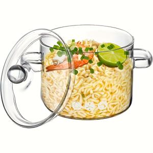 TEMU 뚜껑이 있는 투명 유리 스토브 포트 - 열 저항, 방열, 식기 세척기 안전, 전기 스토브 호환, 내구성, 청소 용이, 4 계절 사용 가능, 수프, 파스타, 면류용 다기능 스토브 포트 - 패턴 없음, 가정 주방 필수품