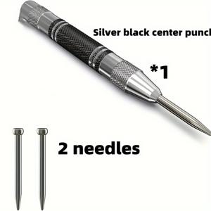 TEMU 자동 센터 펀치, 2개 추가 드릴 비트 포함 - 12.7cm 헤비듀티 스틸 스프링 도구, 조절 가능한 텐션, 방청 처리, 광택 머리, 금속/목재/유리용 - 블랙 메탈 소재