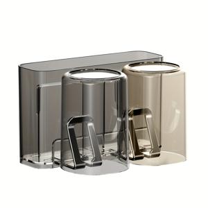 TEMU 2-4개 세트 벽걸이 칫솔 보관함, 누수 방지 배수구 포함 - 치약 슬롯 & 구강청결제 컵 내장형, 2~4개의 칫솔 수납 가능, 공간 절약형 욕실용 플라스틱 정리대, 현대적인 디자인, 쉬운 설치, 견고한 구조, 아파트 생활에 적합