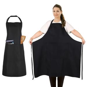 TEMU 포켓이 있는 플러스 사이즈 89cm 조절 가능한 앞치마 - 내구성 있는 폴리에스터 긴 비브 디자인, 목 & 허리 스트랩 조절 가능, 추수감사절 및 휴일 요리용 솔리드 컬러 기능적 주방 앞치마, 슬림한 디자인, 오래가는 소재, 전문 셰프를 위한 완벽한 선택