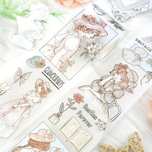 TEMU 2m/롤 매트 PET 와시 마스킹 테이프 - 빈티지 레이디 플로럴 & 액세서리 디자인, 고품질 데코 스티커 (6.5cm x 2m, 총 100cm), 플래너 스크랩북 저널 문구류 공예용품, 창의적인 프로젝트, 우아한 패턴, 부드러운 질감, DIY 장식
