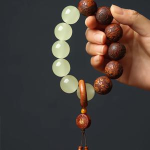 TEMU 빈티지 스타일 손으로 조각한 나무 비즈, 12mm 래커 처리된 비즈, 클래식 20mm 수제 나무 비즈 팔찌, 술 장식, 남녀 공용 명상용 기도 비즈, 커플을 위한 이상적인 선물