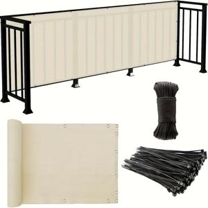 TEMU 3'x16' HDPE 발코니 프라이버시 스크린 - 자외선 차단 및 내마모성, 3피트 높이의 조명 차단 데크 셔플드, 파티오, 뒷마당, 수영장, 포치용 - 내구성 있는 야외 레일 커버, 뒷마당 프라이버시 스크린, 수영장 프라이버시, 자연적인 외형, 내마모성 재료