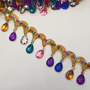 TEMU 1미터 컬러풀 보석 매달린 파고다 태슬 레이스, 수제 DIY 장식 액세서리 및 재료, 골드와 실버 실크 무대 드레스