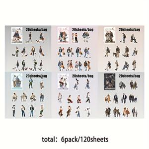 TEMU 6개 - 스티커 시티 워크 시리즈 원래 캐릭터 테마 스크랩북 스티커, 잡지, 예술 및 수제 프로젝트 장식 스티커에 적합합니다.