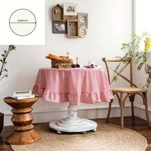 TEMU 1개 레드 & 화이트 체크무늬 둥근 테이블보 - 기계제작 비스코스 원단, 주방 및 식당 장식용, 내구성 강화 & 쉬운 세척, 라운드 핏팅 테이블보, 우아한 테이블 세팅, 민족 스타일 디자인, 클래식 패턴, 홈 엔터테인먼트, 인테리어 디자이너용 장식 테이블 커버
