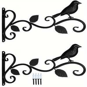 TEMU 1PCS 2PCS 벽걸이 식물 지지대, 금속 식물 지지대 철 벽걸이 잎 검정색 고리, 새 모이통, 랜턴, 풍경, 화분, 주택 번호, 표지판, 실외 장식 고리에 사용