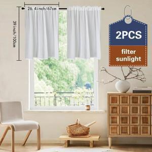 TEMU 1pc/2pcs 파티, 선물, 부엌, 사무실, 침실, 가정 장식을 위한 현대적인 얇은 작은 커튼 계층, 반 커튼 밸런스, 로드 포켓 폴리에스테르 짧은 창 커튼