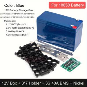TEMU 3S 40A BMS가 장착된 12V 리튬 배터리 케이스 키트 - 3x7 18650 배터리 보관을 위한 ABS 플라스틱 상자, 분무기 배터리 조립, 21x 18650 셀용 내구성 있는 스냅 홀더, 납 산화물 교체