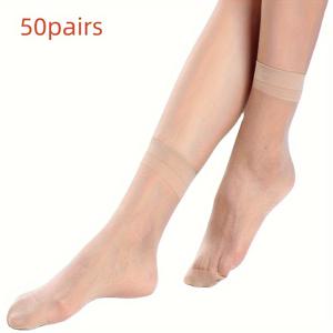 TEMU 50켤레 투명 여름 양말 울트라 얇은 여성 나일론 여성용 짧은 발목 메이아스 탄성 스프링 실크 양말