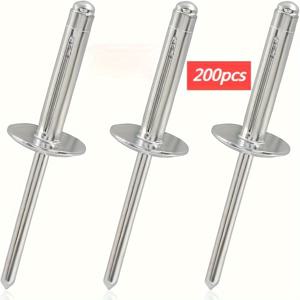 TEMU 200pcs/100pcs 알루미늄 합금 팝 리벳, 직경 4.8mm, 실버 도장, 쿠션 헤드, 금속, 플라스틱, 목재, 카펫, 가죽용 블라인드 리벳 - 4.8x9.5x16mm