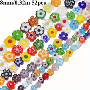 TEMU 다색 무라노 유리 꽃 구슬, 4/6/8mm, 램프워크 공예 구슬 DIY 쥬얼리 만들기, 팔찌, 목걸이, 미술 및 공예 액세서리