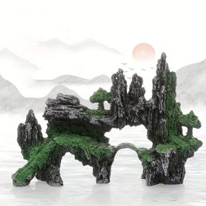 TEMU 1개 레진 암석 수족관 장식 – 풍부한 이끼 덮힌 사실적인 인조 산석, 실내/외부 모든 공간용 어항 장식, 야외 장식 | 인조 폭포 | 레진 제작, 대형 수족관 장식