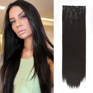 TEMU 6pcs 세트 24인치 여성용 클립인 헤어 익스텐션, 패셔너블 롱 합성 헤어, 내열성, 헤어 볼륨 강조제, 일상 착용, 할로윈, 크리스마스에 적합합니다.