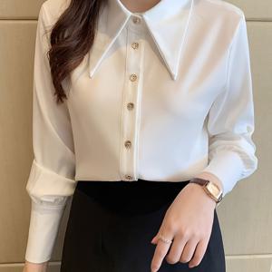 TEMU 여성용 우아한 화이트 스퀘어넥 블라우스 - 골드 버튼이 있는 아이미테이션 새틴 주름 방지 긴소매 셔츠, 사무실 및 인터뷰용 세탁 가능 프로페셔널 탑, 사계절 착용 가능한 정장, 고급스러운 디자인, 슬림 핏, 비즈니스 캐주얼, 내구성 좋은 소재