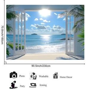 TEMU 1pc 열대 섬 배경 椰子树和海浪 - 聚酯摄影背景 婚礼 生日 单身派对 - 多功能派对横幅 入口 房间 花园 - 适用于圣诞节 新年 夏季活动