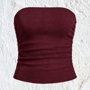 TEMU 여성용 솔리드 컬러 슬림핏 튜브 탑, 캐주얼 스타일, 편안하고 통기성 좋은 원단