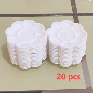 TEMU 20pcs 화이트 플라스틱 페인트 팔레트 세트, 꽃 디자인 - 내구성, 쉽게 청소할 수 있는 아트 트레이, 워터 컬러, 아크릴, 오일 페인팅용 - 초보자 및 전문가용, 페인팅 용품