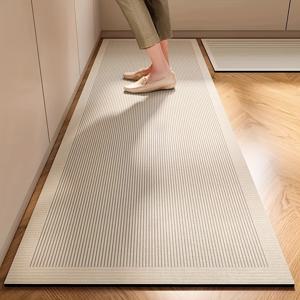 TEMU 1pc 주방 부드러운 다이아토마스 이arth 바닥 매트, 1700g/평, 흡수력과, 미끄럼 방지 고무 뒷면, 줄무늬 패턴, 저털 폴리에스터 블렌드 러그, 홈 데코, 주방 바닥 매트
