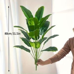 TEMU 81.99cm 높이의 인공 열대 바나나 나무, 18개의 현실적인 잎사귀 - 영기인 녹지, 플라스틱 재질, 집 & 사무실 장식에 이상적, 화분 미포함, 실내/외 사용에 완벽, 파티 향상|우아한 잎사귀|연중 녹지